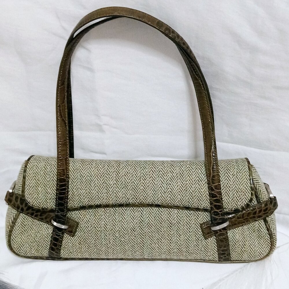 Ann Taylor Vintage Wrist Purse - Green with Crocodile Trim